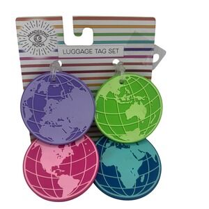 Wandering Moon Luggage Tag Set 4 Pack PVC Globe Earth Map Colorful Travel Tags